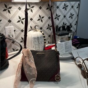 Michael Kors Burgundy and Brown Crossbody Bag EUC
